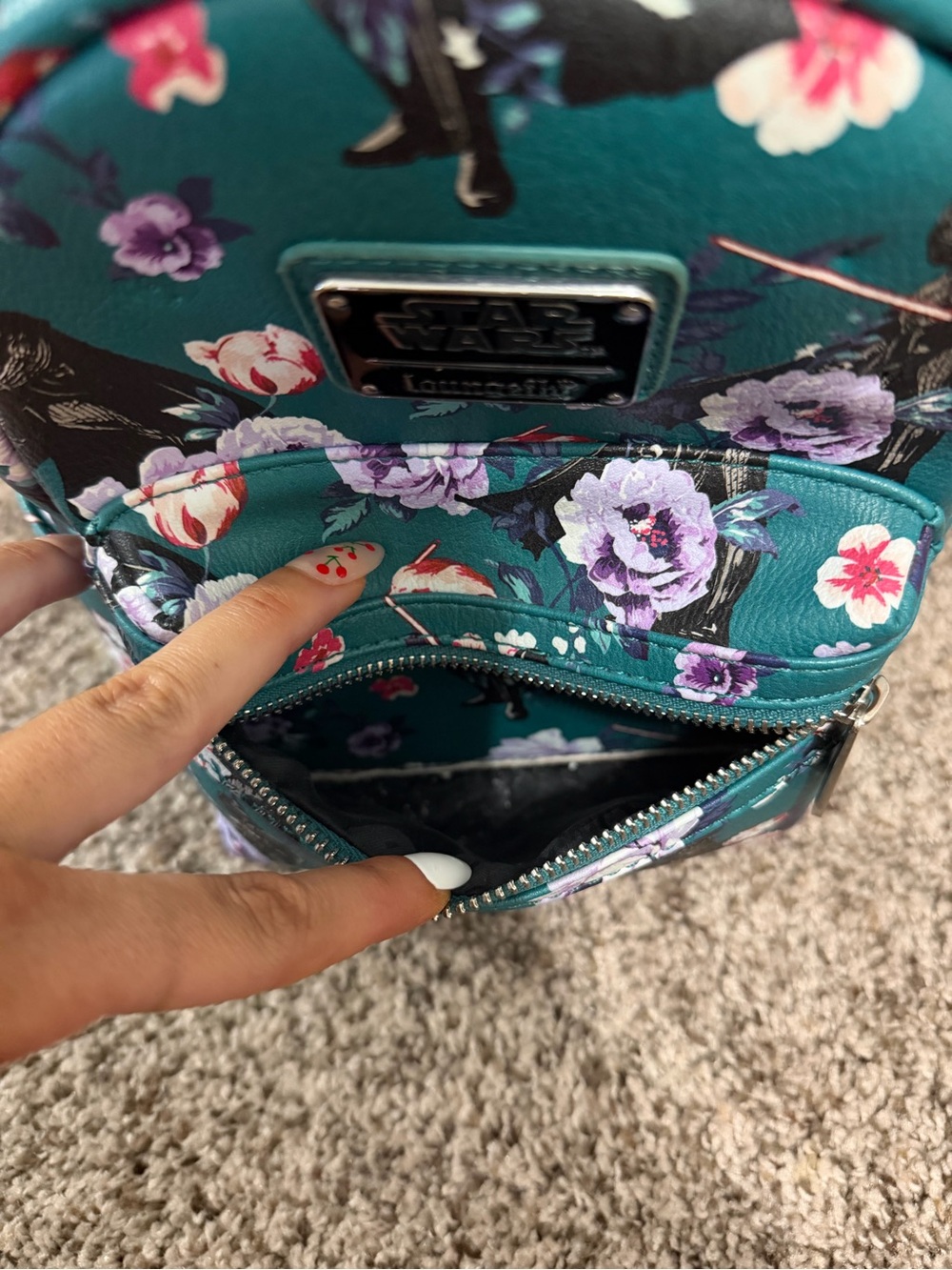 Loungefly Teal Floral Darth Vader Mini Backpack - Picture 2 of 4
